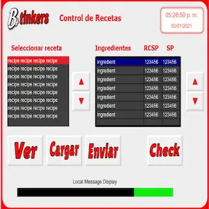HMI Control de Recetas - Pantalla principal con botones
